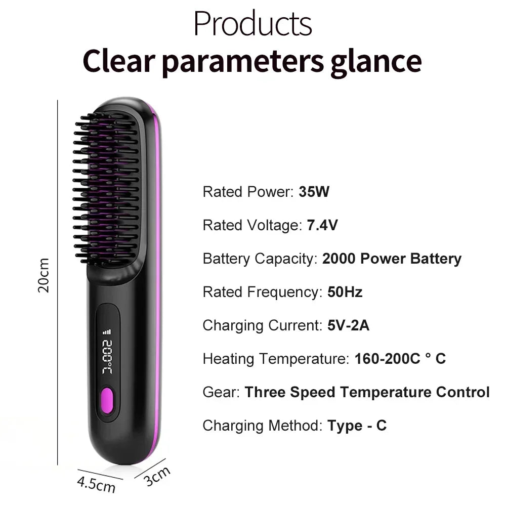 Wireless Straight Hair Comb Electric Hot Comb Mini Two-in-One Ceramic Curler