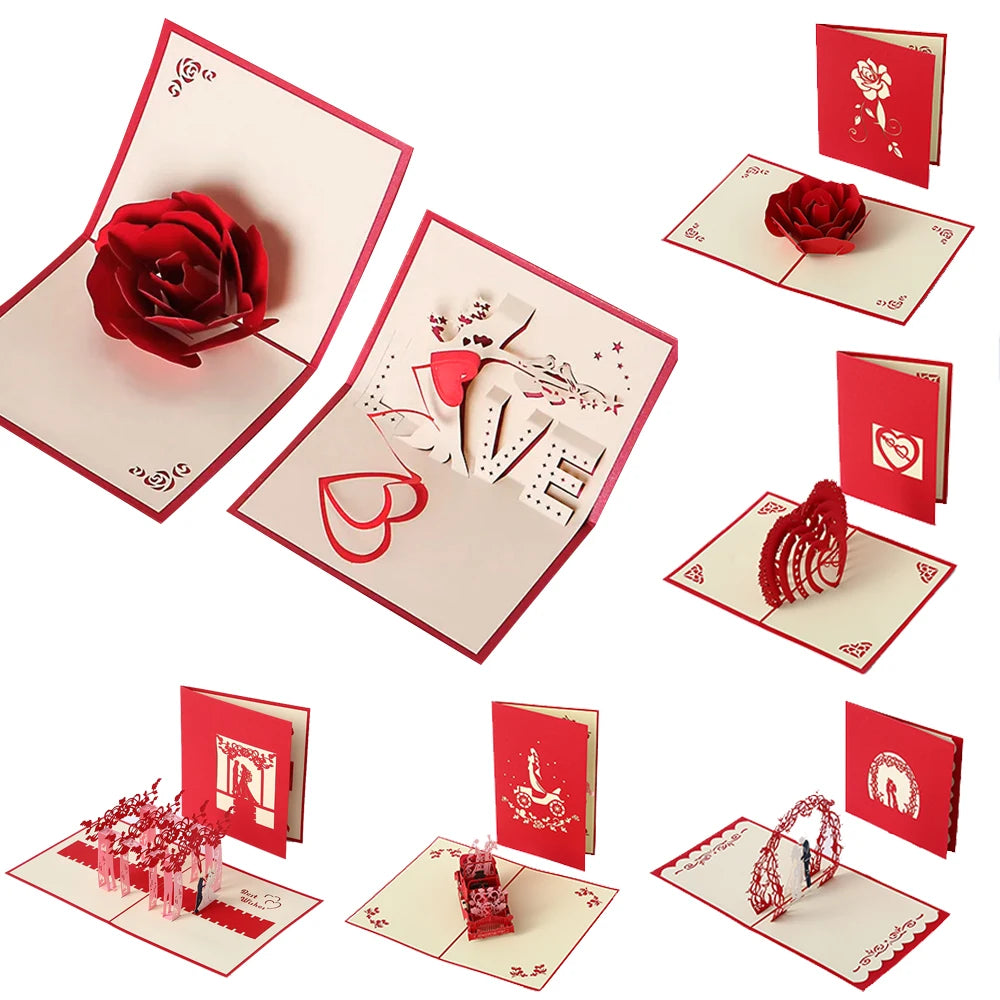 3D Pop Up Greeting Cards Love Postcard Couples Handmade Gift