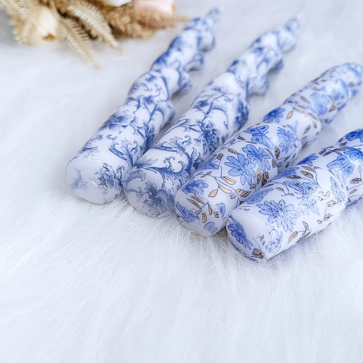 SSY Handmade Candles Blue Flower Pattern Gift Set 2pcs