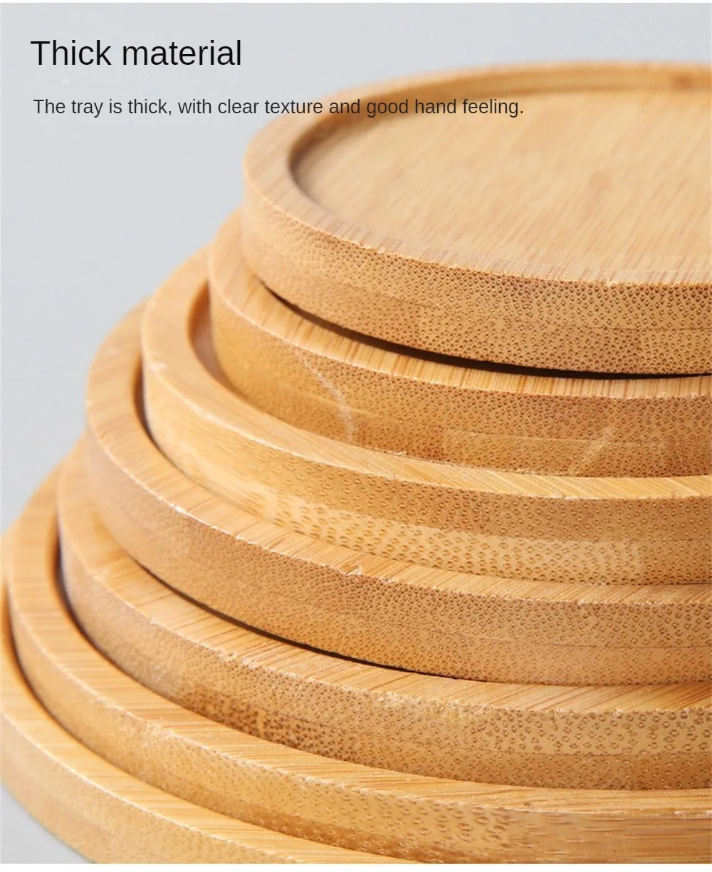 Elegant Multi Bamboo Tray Wood Saucer Flower Pot Tray Cup Pad Coaster Plate For Kitchen