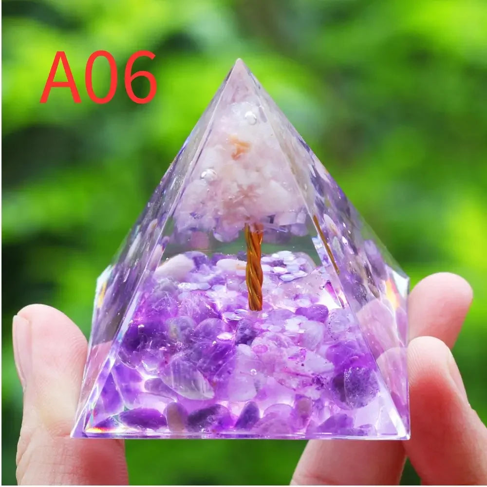 Crystals Stone Orgone Pyramid Energy Generator Natural Amethyst Peridot Reiki Chakra Tool