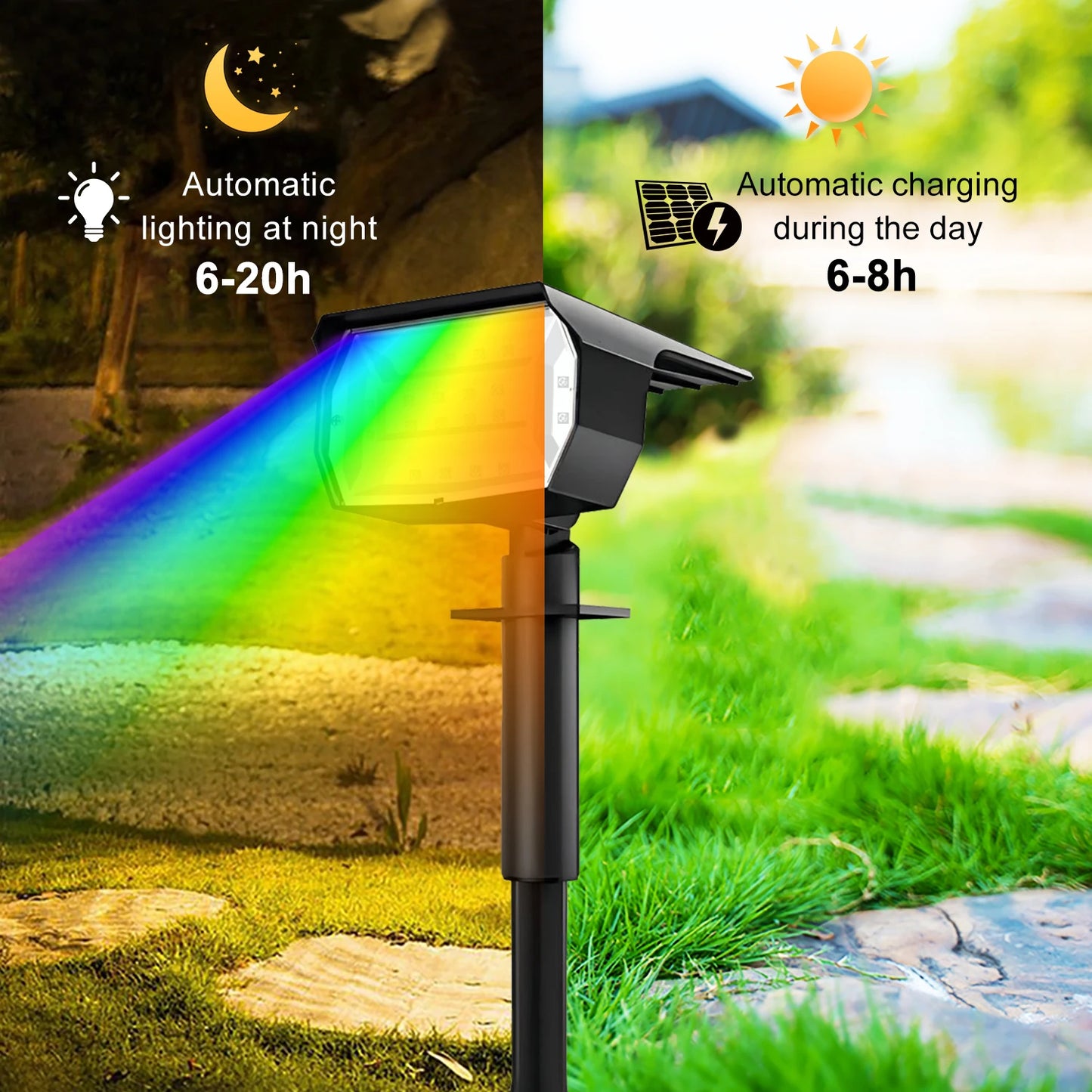 20LEDs RGB Solar Light Outdoors Landscape Spotlights Color Changing 2 In 1 Wireless Waterproof Solar Wall Lamp