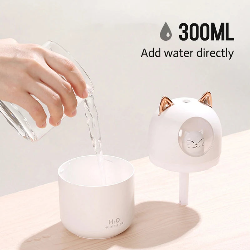 300ML Air Humidifier Cute Cat Ultra-Silent Aromatherapy