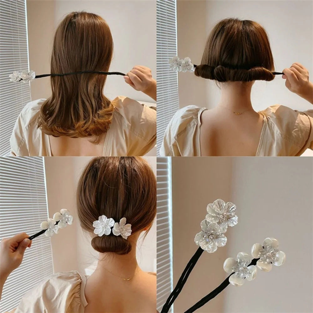 Vintage Shell Pearl Hairpin Bun Hairstyle Tool for Women