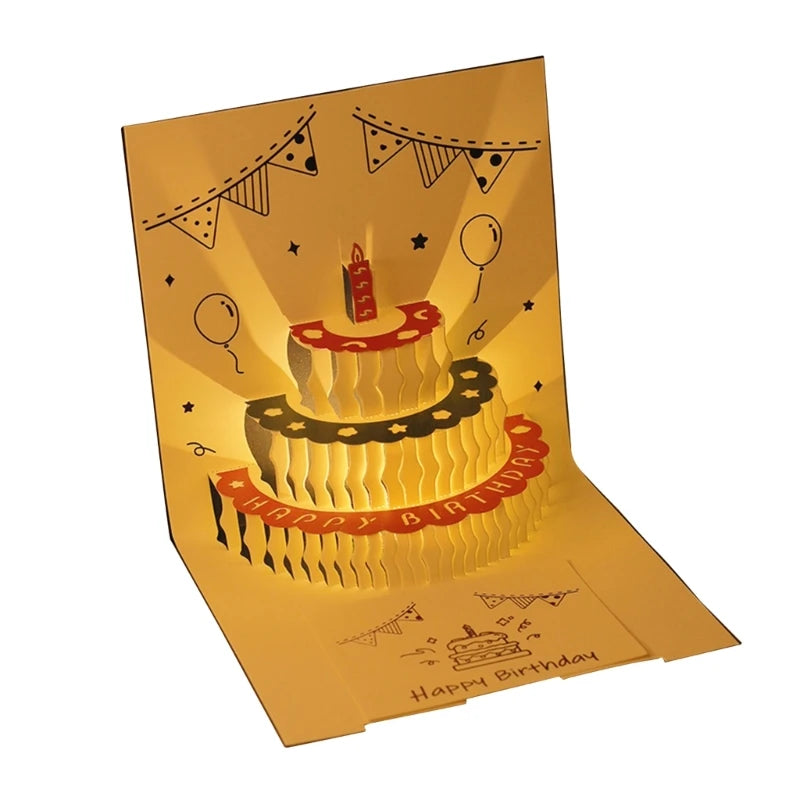 3D Musical Birthday Cake Card LED Light Pop-Up Greeting Cards for All Occasion