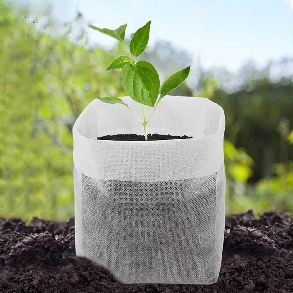 100Pcs Non-Woven Biodegradable Plant Nursery Bags for Garden