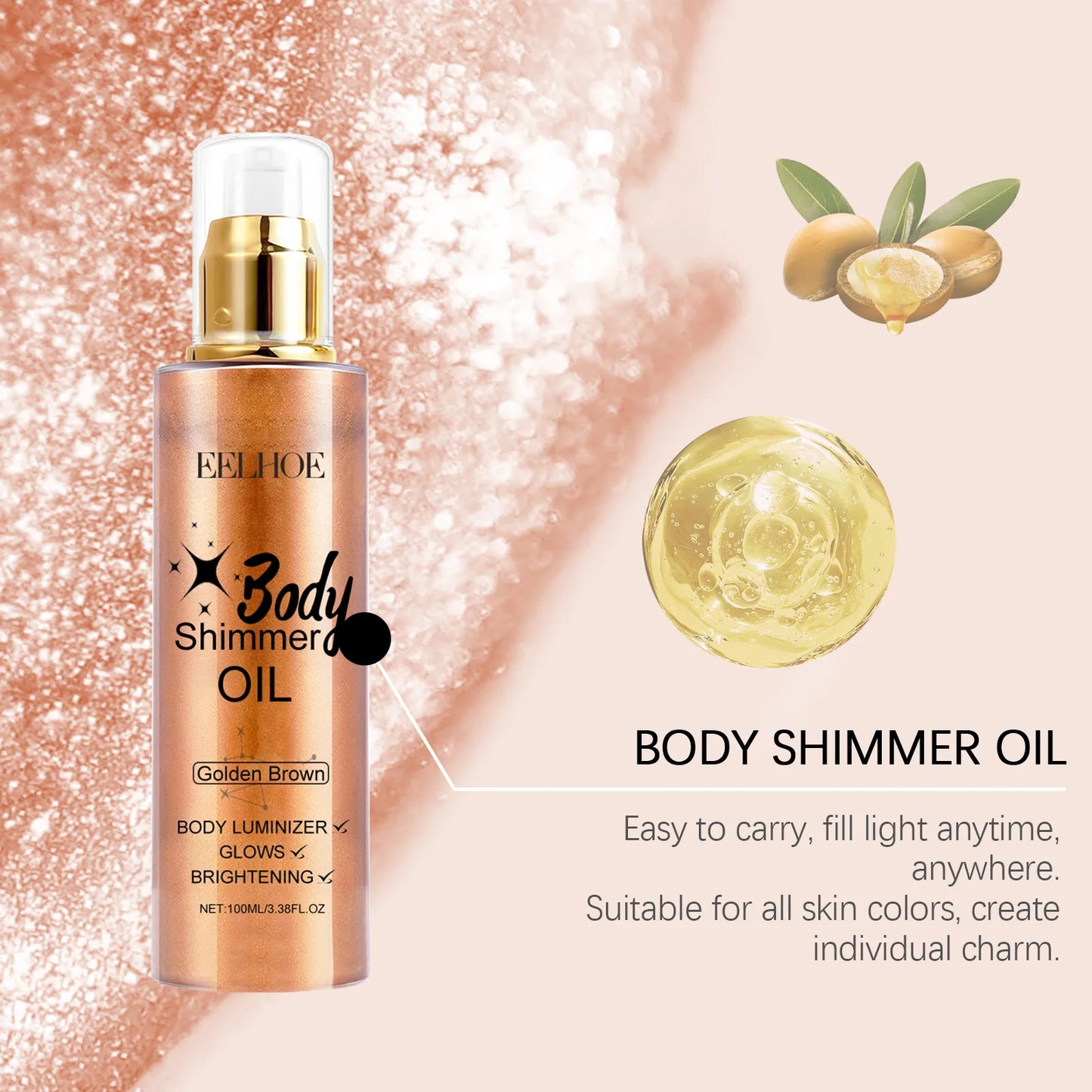 EELHOE 3D Body Oil with Shimmer for Moisturized Radiance