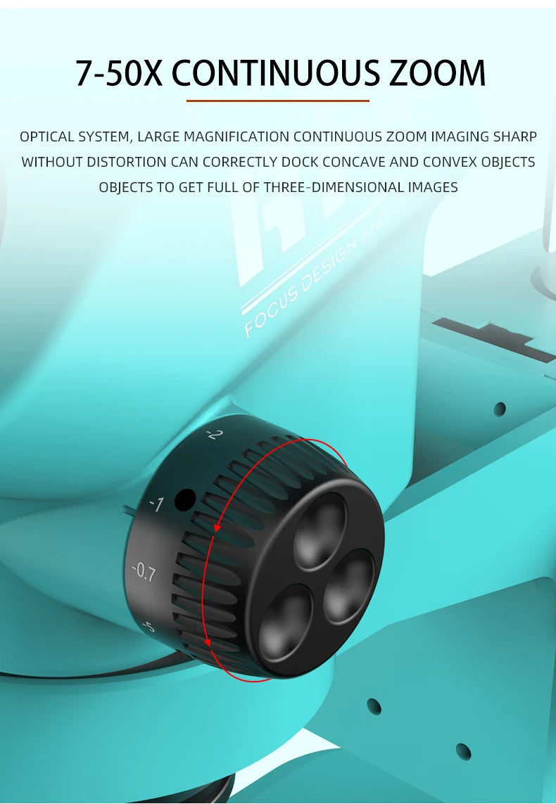 RF4 7-50X Trinocular Continuous Zoom Stereo Microscope