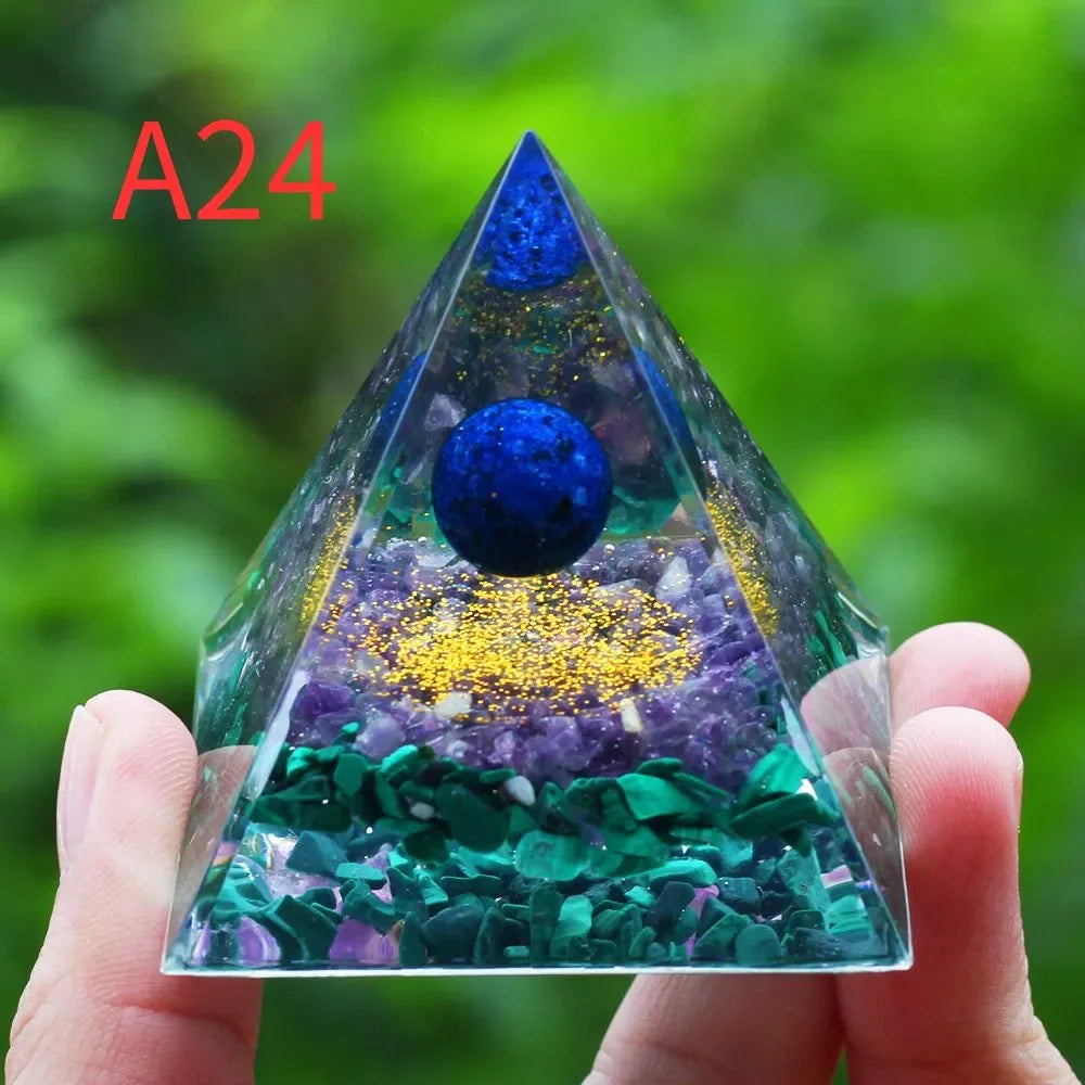 Crystals Stone Orgone Pyramid Energy Generator Natural Amethyst Peridot Reiki Chakra Tool