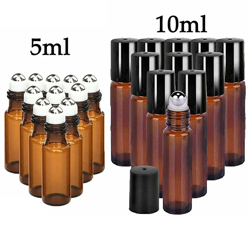 10PCS Amber Glass Roll On Bottles for Essential Oils