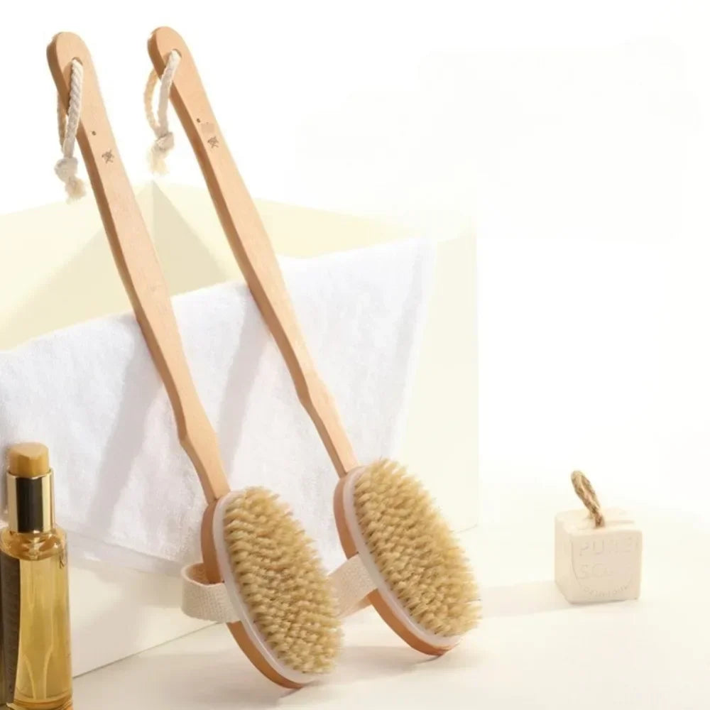 Natural Bristles Back Scrubber Shower Brush for Exfoliation