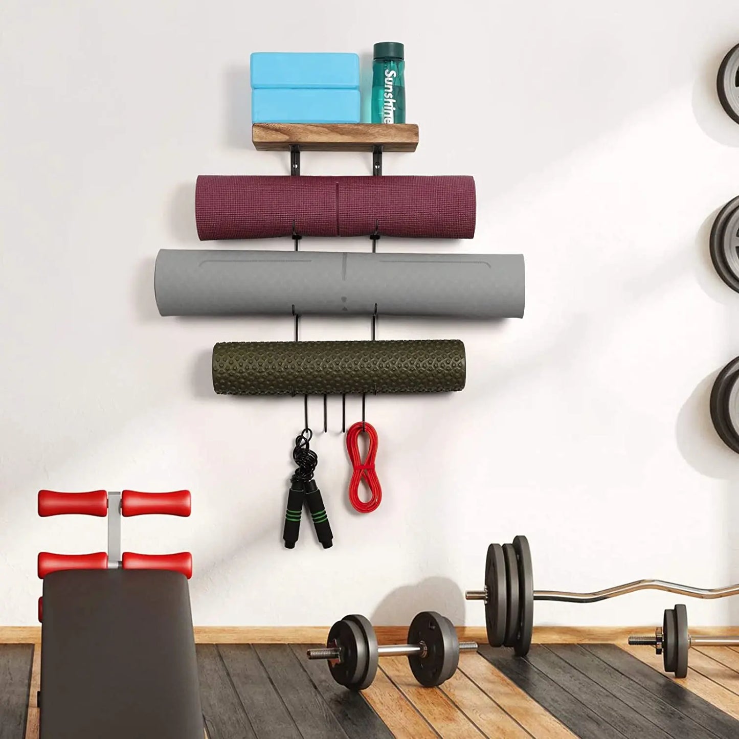 1Set Yoga Mat Holder Accessories Wall Mount Organizer Storage Decor Foam Roller and Towel Storage Rack