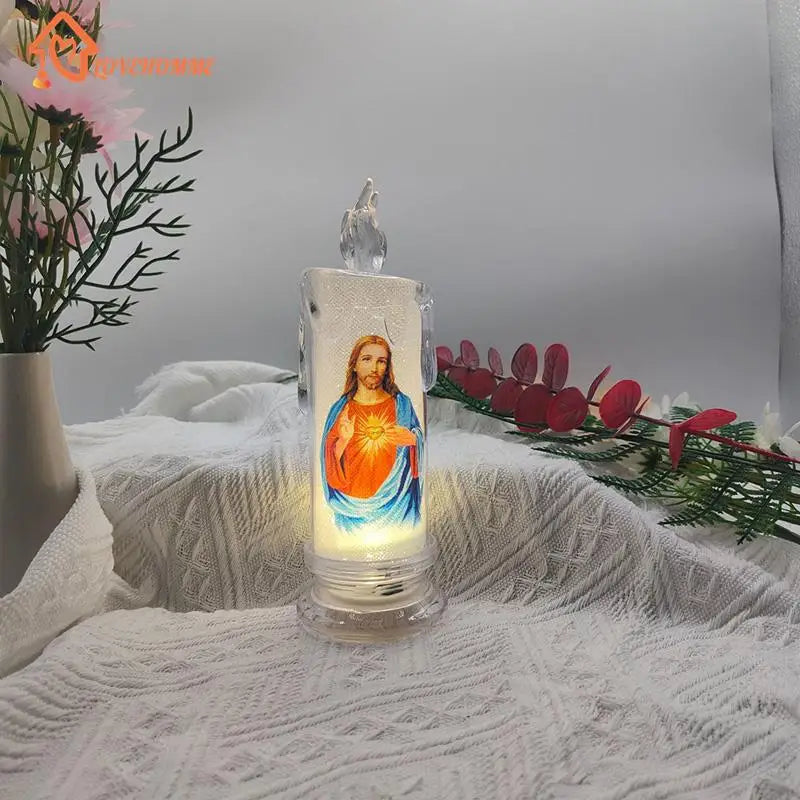 Jesus Virgin Christ Candle Lamp Flameless LED Tea Light Deco