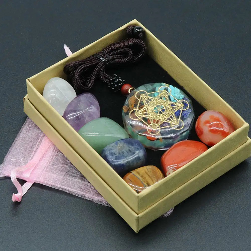 Natural Crystal Chakras Kit Amethyst Stone Healing Gifts