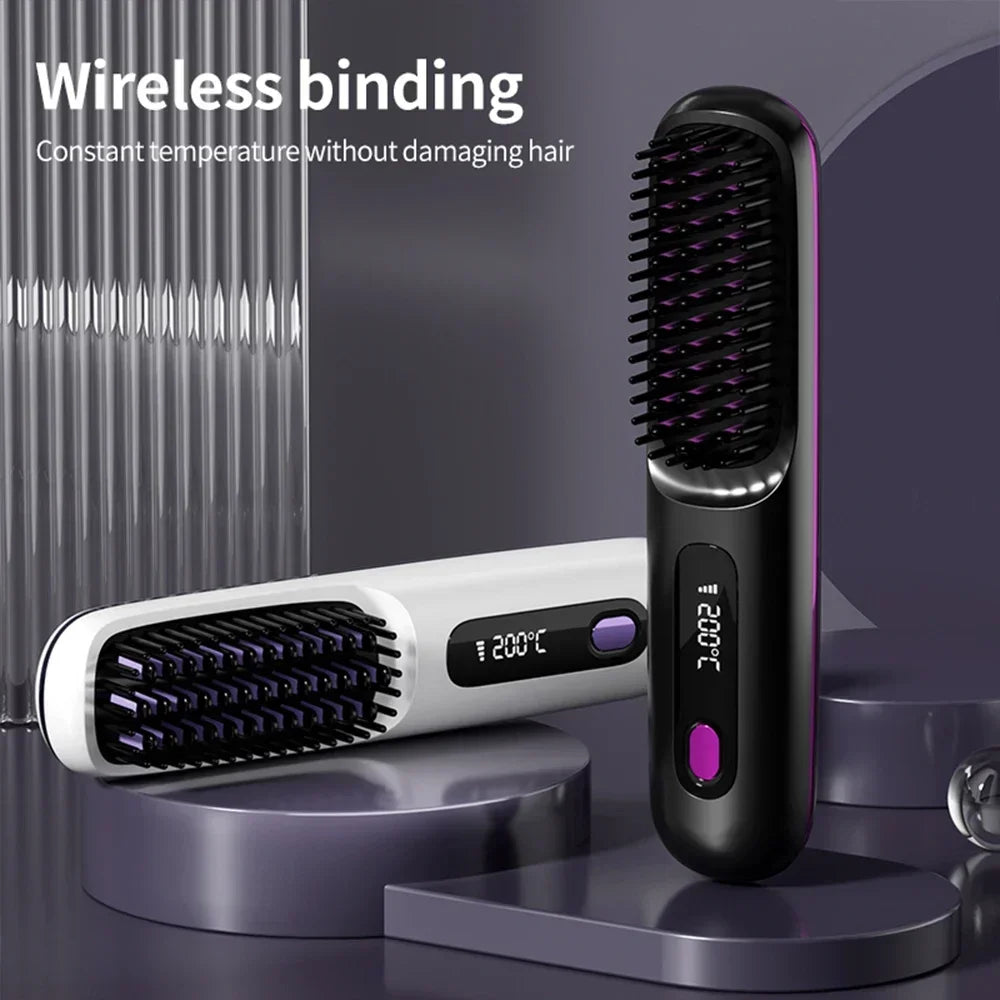 Wireless Straight Hair Comb Electric Hot Comb Mini Two-in-One Ceramic Curler