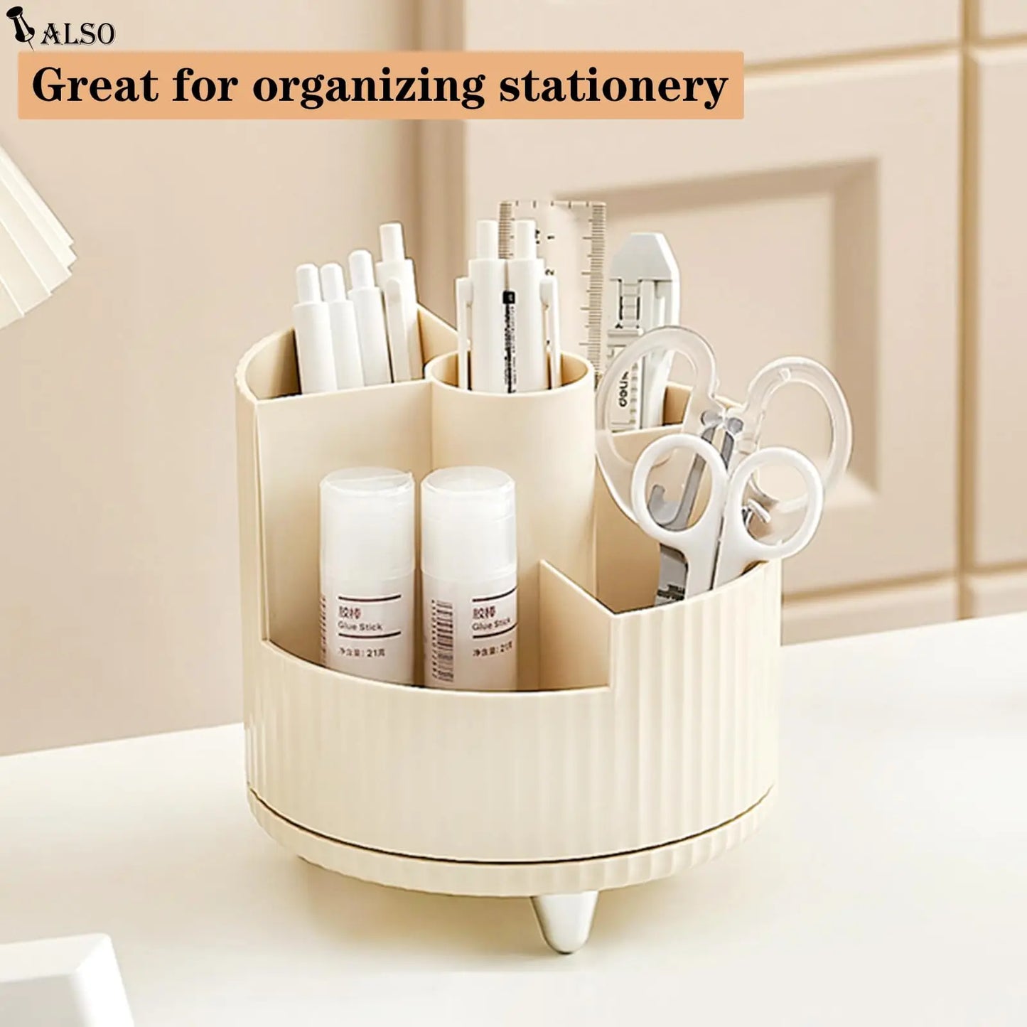 360 Rotating Makeup Organizer for Vanity with Brush Holder