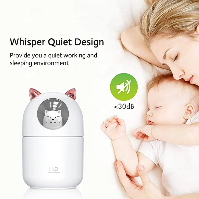 300ML Air Humidifier Cute Cat Ultra-Silent Aromatherapy