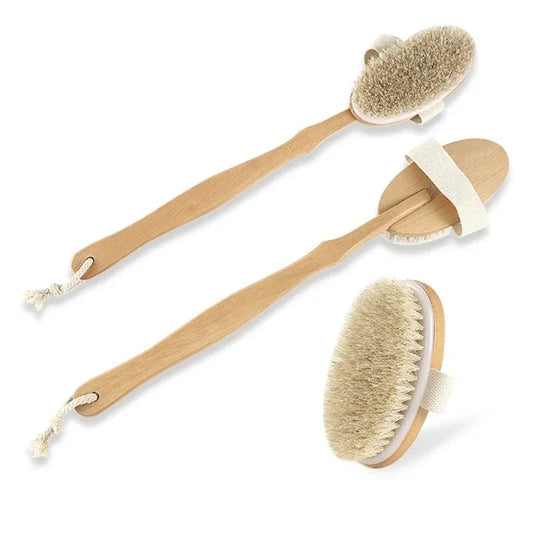 Natural Bristles Back Scrubber Shower Brush for Exfoliation