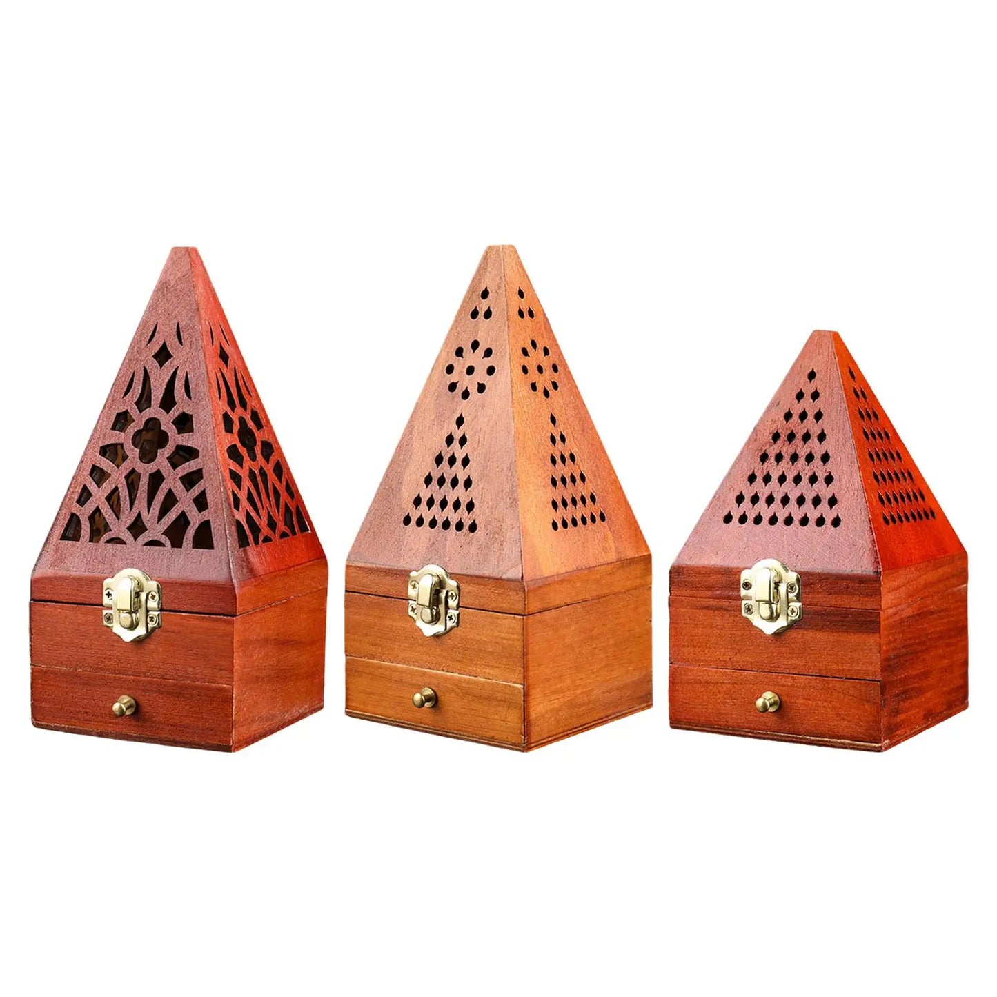 Wood Incense Burner Box Wooden Censer Pyramid Decor Holder