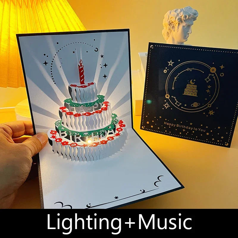 3D Birthday Cake Happy Birthday Card with Music Light Gift