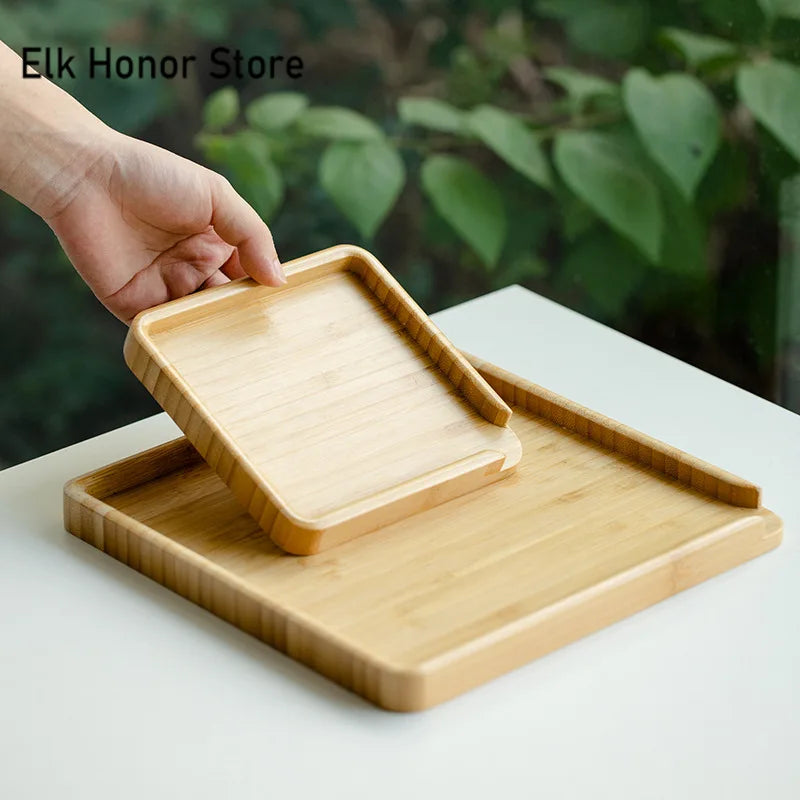 Chinese Bamboo Food Tray Puer Tea Box Open Knife Pry Tea Plate