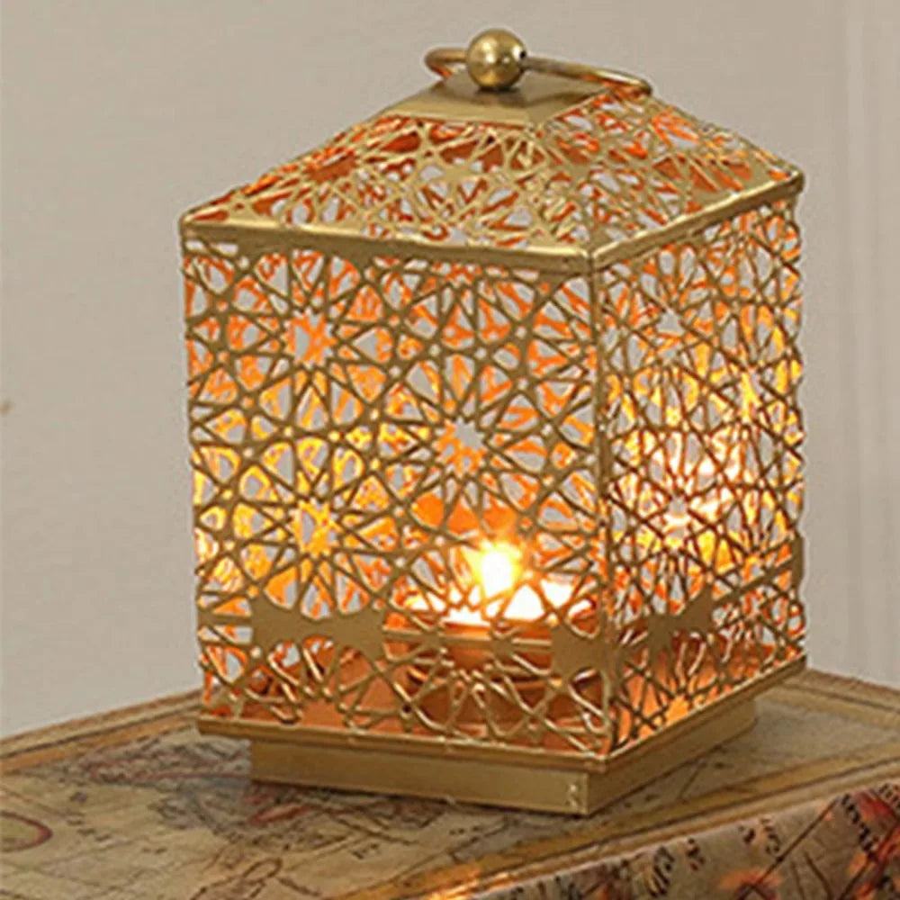 Creative European-Style Hollow Metal Wind Lamp Gold Candle Stand