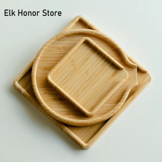 Chinese Bamboo Food Tray Puer Tea Box Open Knife Pry Tea Plate