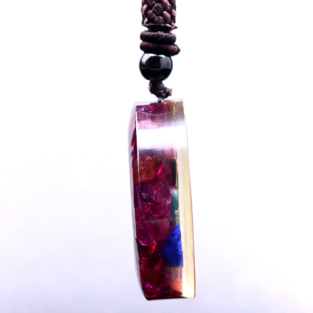 Natural Garnet Chips Stone 7 Chakra Orgonite Healing Pendant