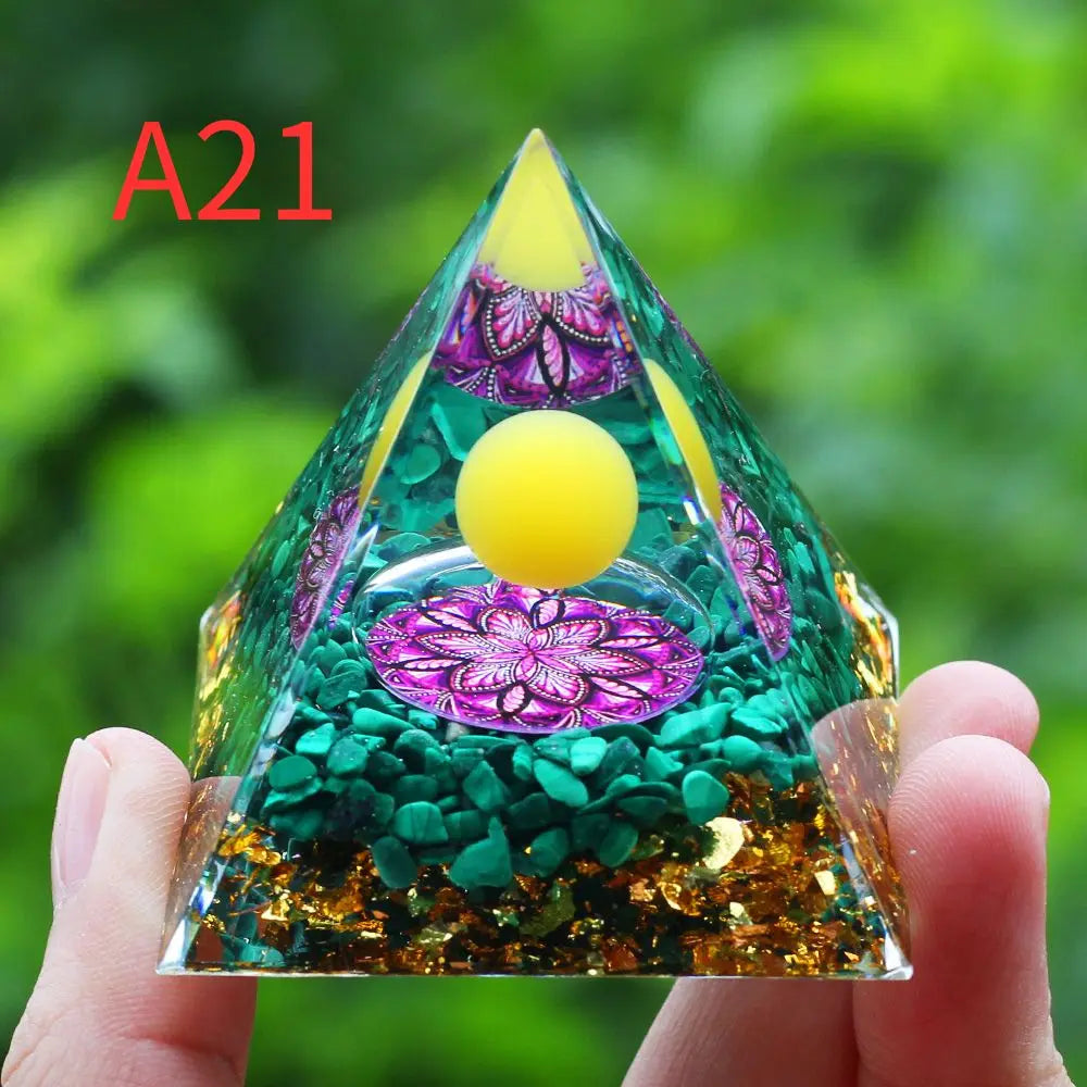 Crystals Stone Orgone Pyramid Energy Generator Natural Amethyst Peridot Reiki Chakra Tool