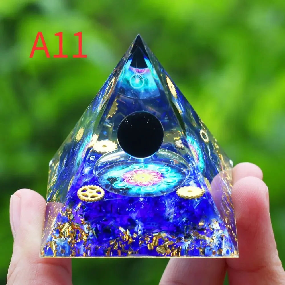 Crystals Stone Orgone Pyramid Energy Generator Natural Amethyst Peridot Reiki Chakra Tool