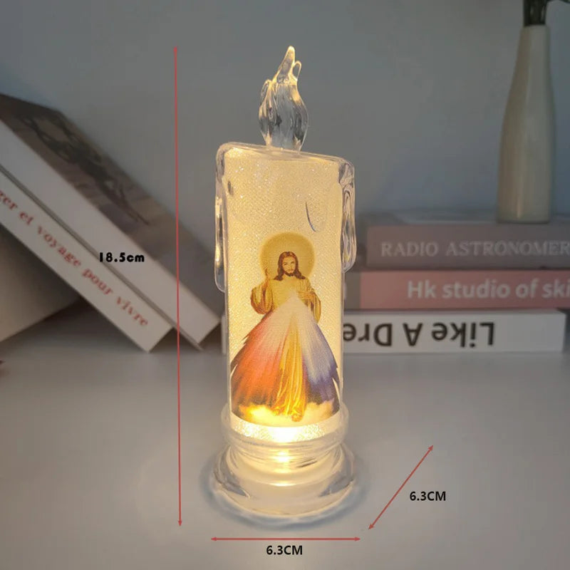 Jesus Virgin Christ Candle Lamp Flameless LED Tea Light Deco