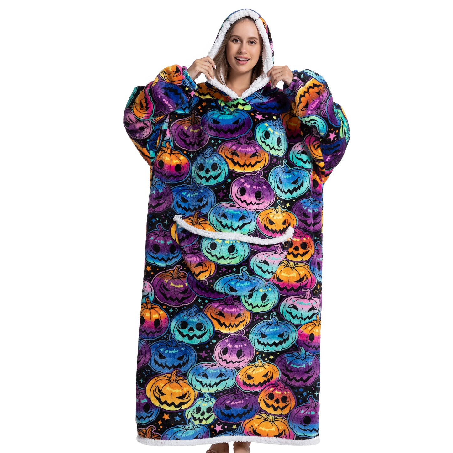 Oversized Wearable Blanket Cozy Warm Flannel Hoodie for Adults