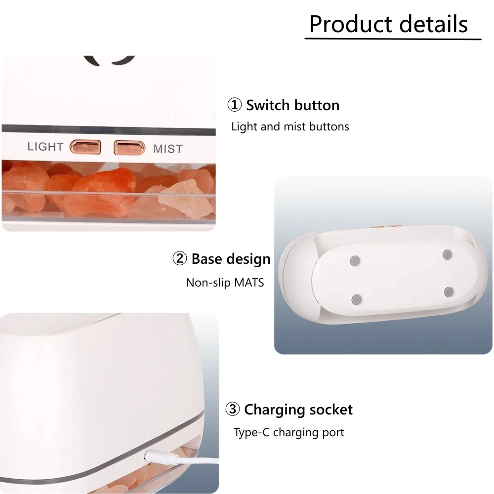 New Himalayan Crystal Salt Stone Aroma Humidifier with 3D Night Light