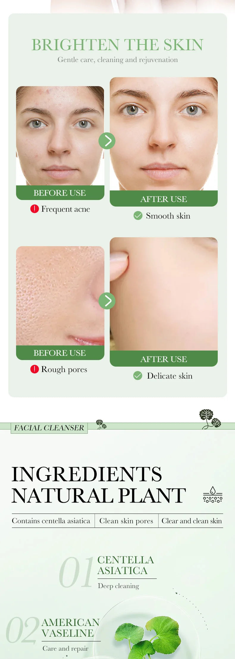 BIOAQUA Centella Asiatica Facial Cleanser for Radiant Skin