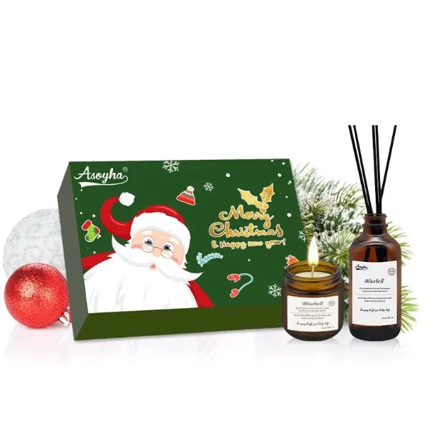 Custom Christmas Aromatherapy Scented Candle Gift Set Luxury Reed Diffuser Set in Glass Jar New Design