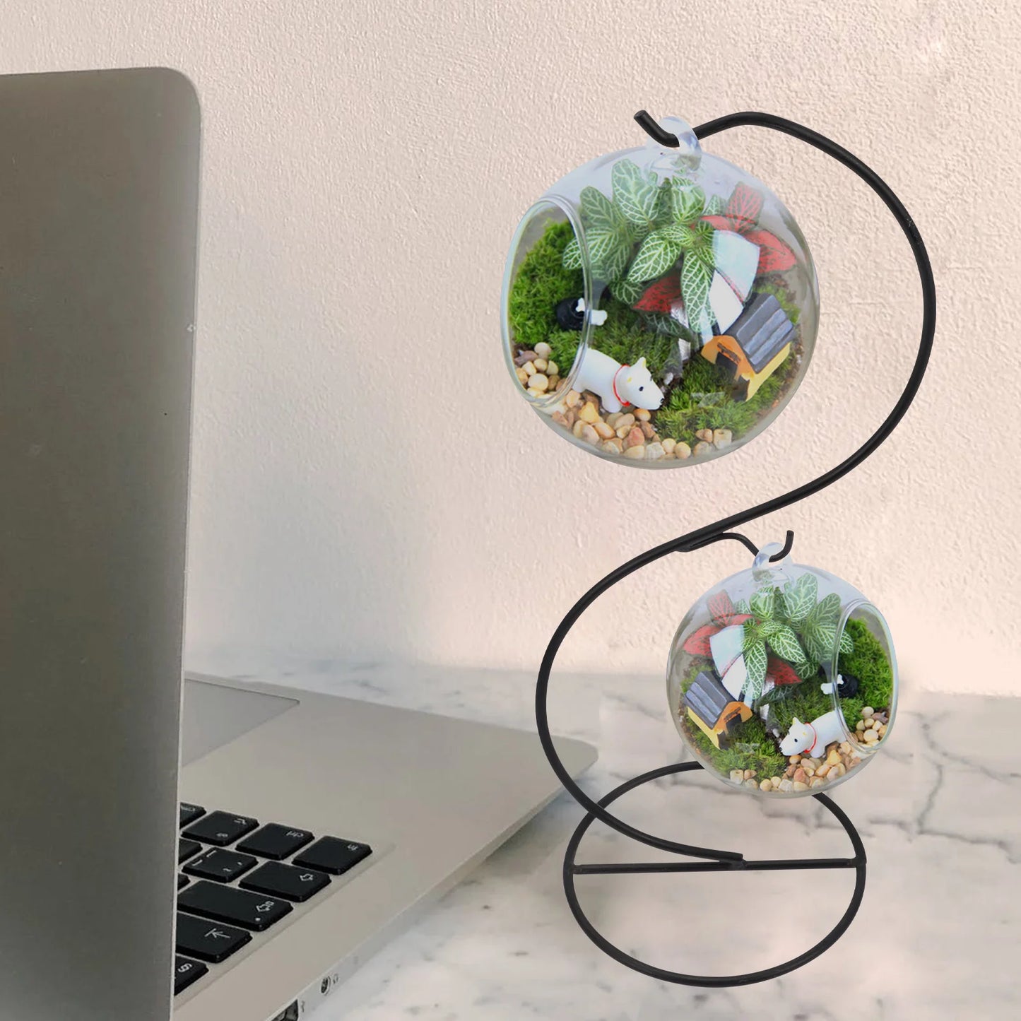 2 Pcs Micro Landscape Iron Frame Plant Stand Hanging Bracket Basket