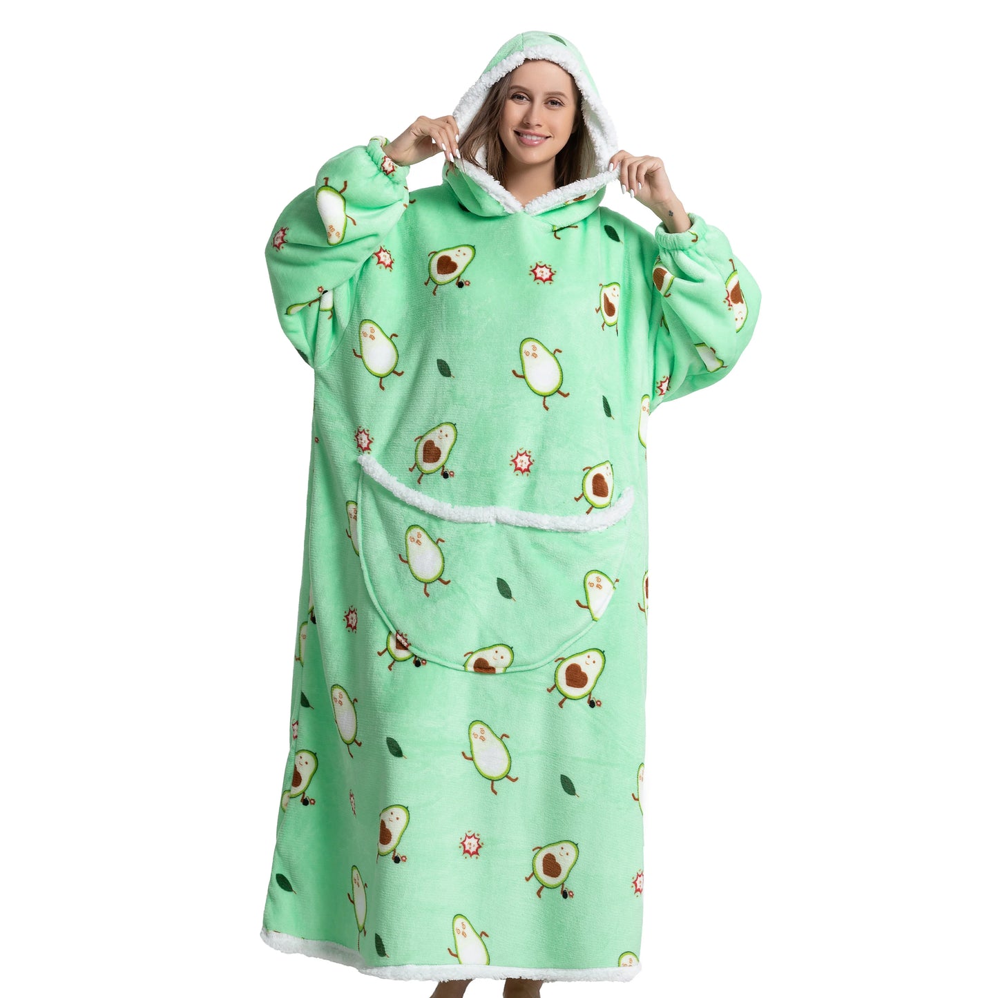 Oversized Wearable Blanket Cozy Warm Flannel Hoodie for Adults