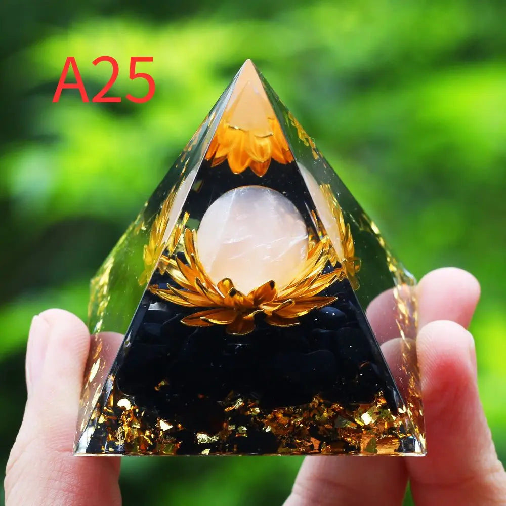 Crystals Stone Orgone Pyramid Energy Generator Natural Amethyst Peridot Reiki Chakra Tool