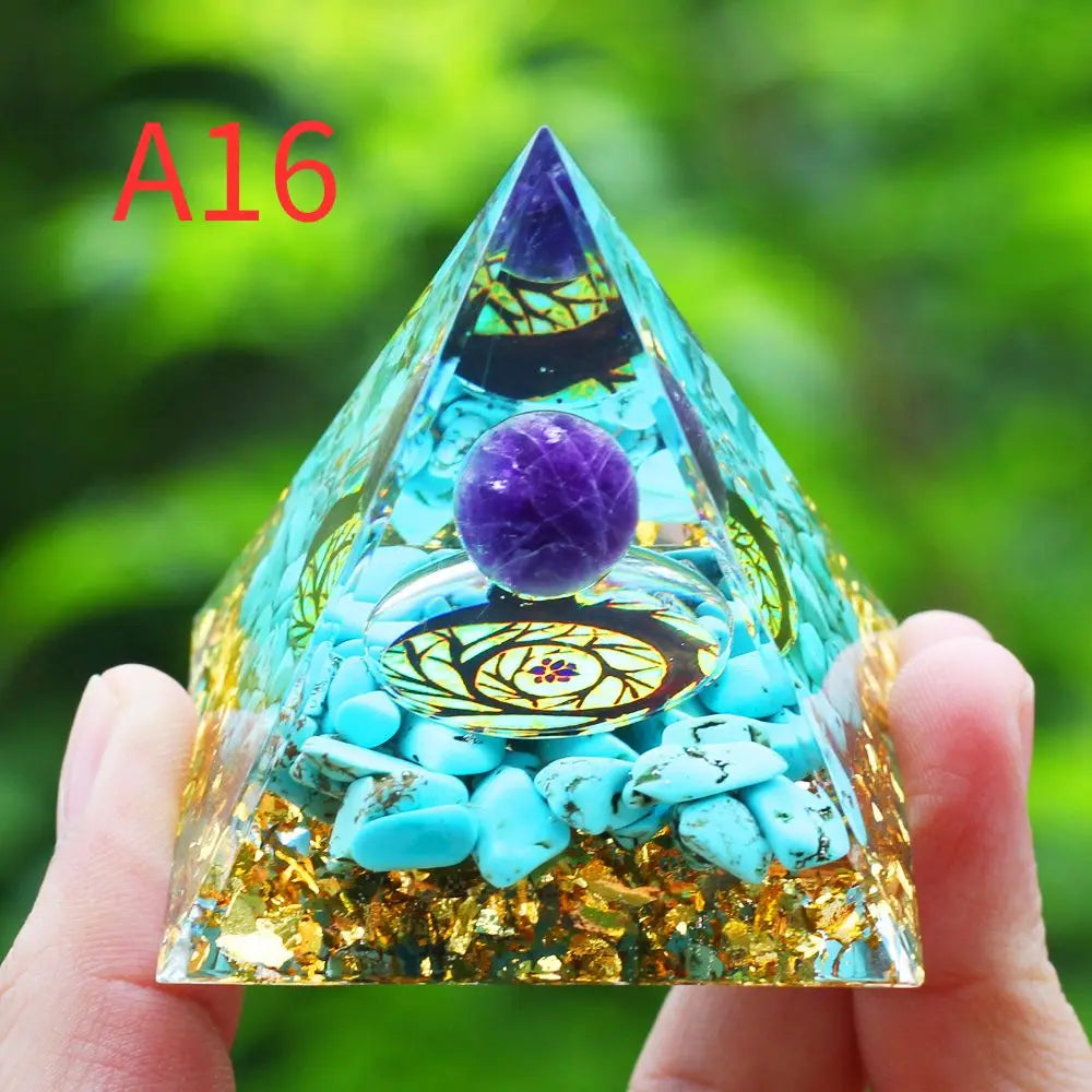 Crystals Stone Orgone Pyramid Energy Generator Natural Amethyst Peridot Reiki Chakra Tool