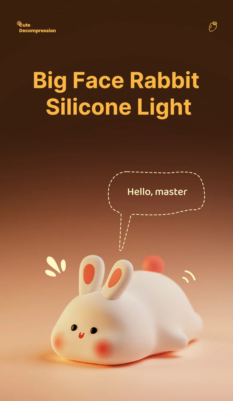 Big Face Rabbit Night Light Cute Silicone Soft Lamp Gift