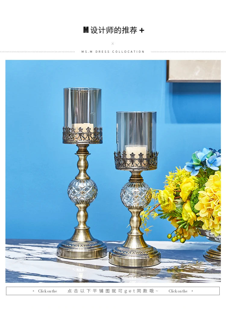 Luxury American Dining Table Metal Candlestick Glass Ornaments