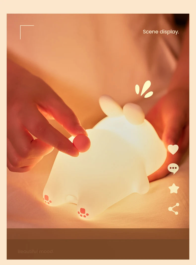 Big Face Rabbit Night Light Cute Silicone Soft Lamp Gift