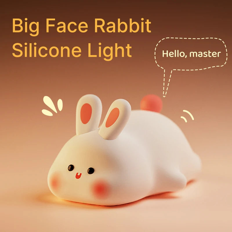 Big Face Rabbit Night Light Cute Silicone Soft Lamp Gift