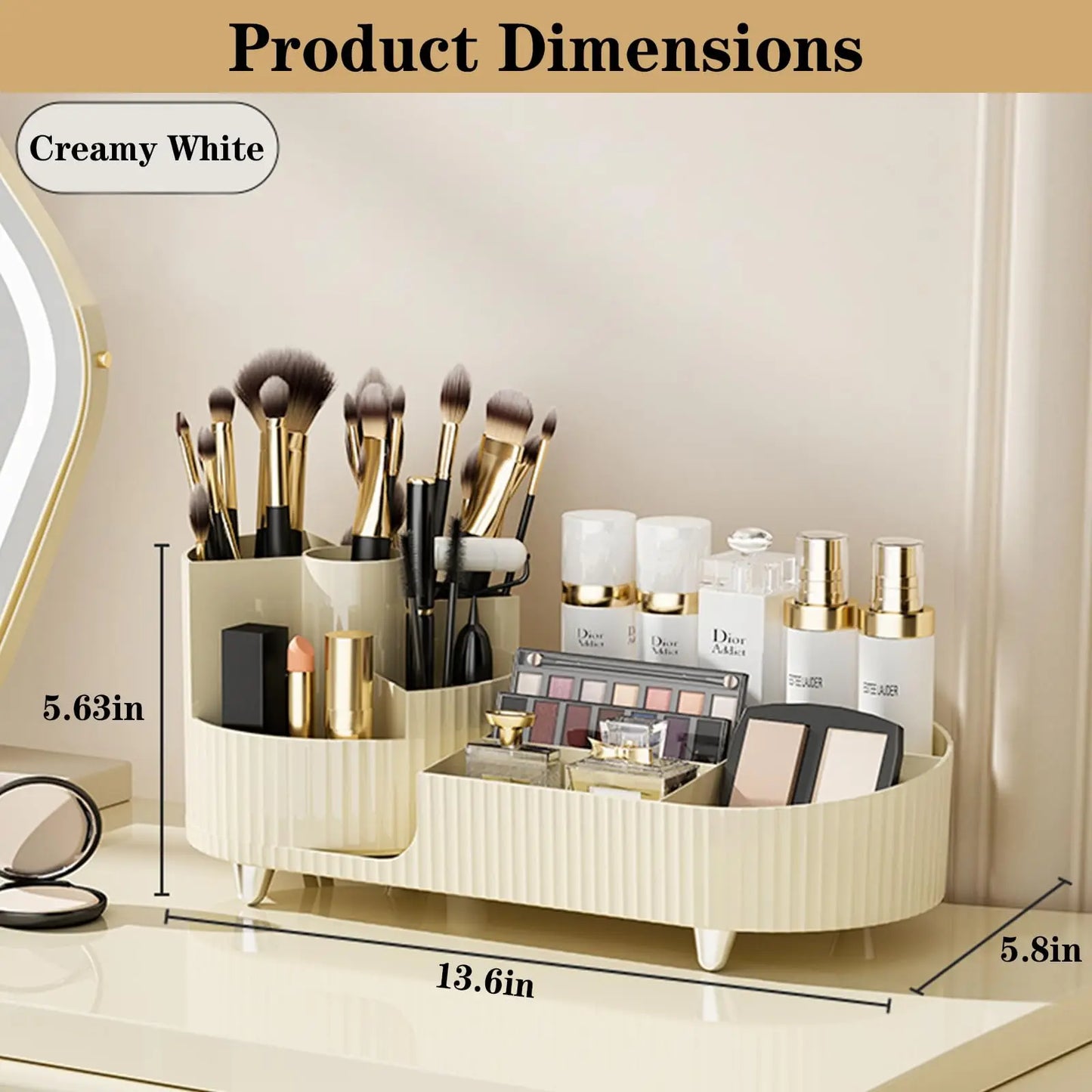 360 Rotating Makeup Organizer for Vanity with Brush Holder