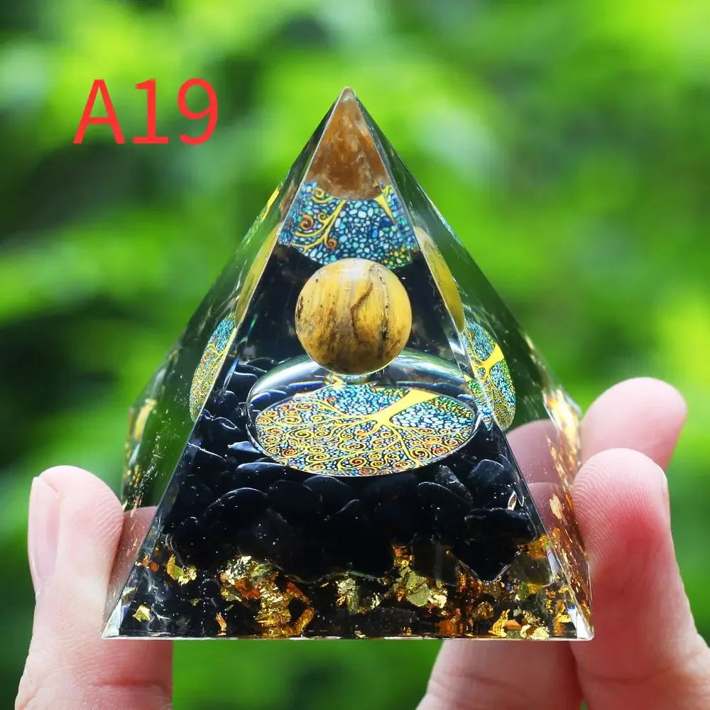 Crystals Stone Orgone Pyramid Energy Generator Natural Amethyst Peridot Reiki Chakra Tool