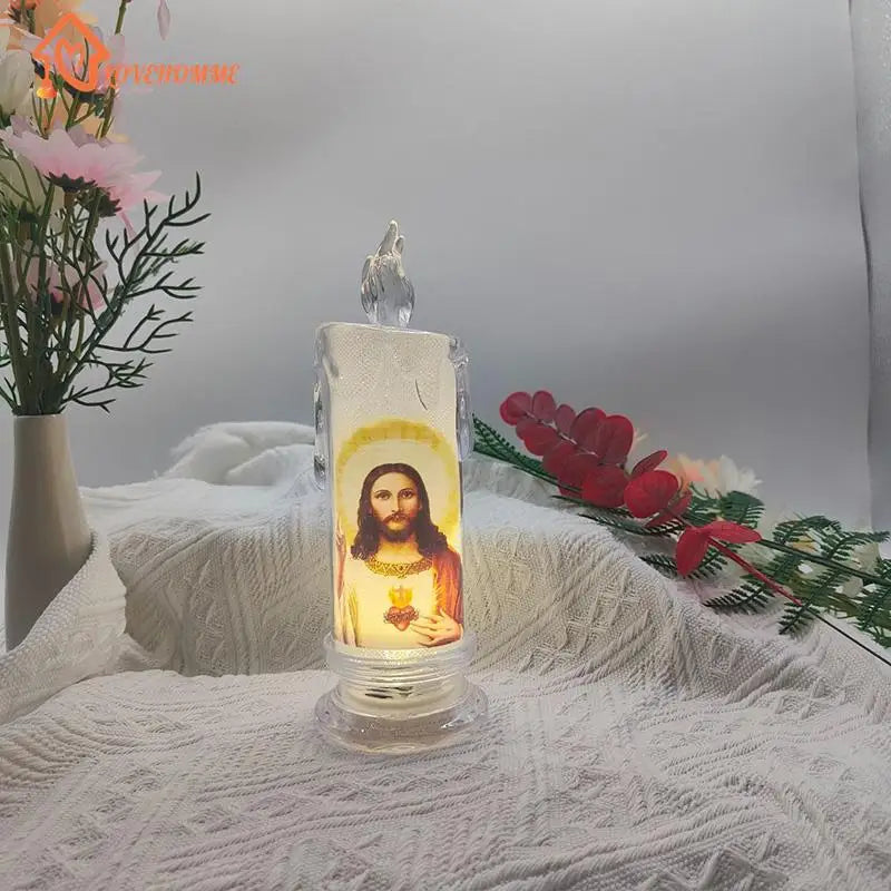 Jesus Virgin Christ Candle Lamp Flameless LED Tea Light Deco