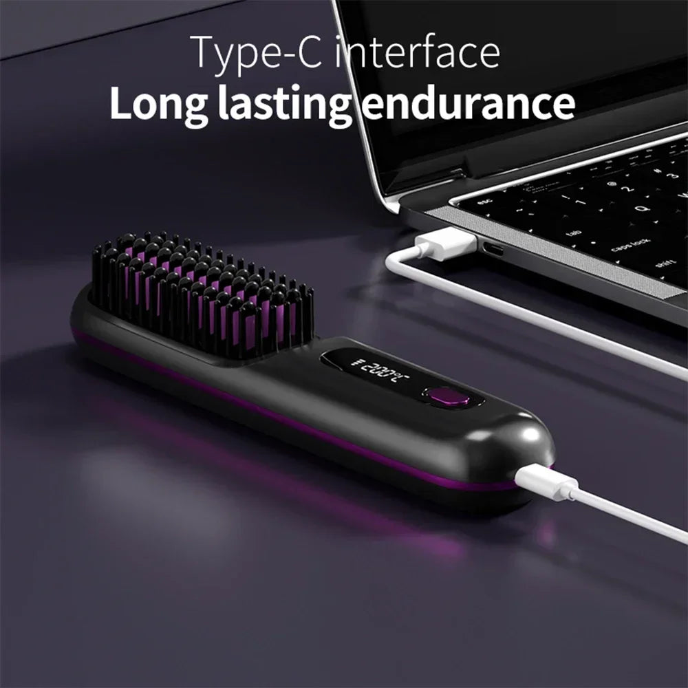 Wireless Straight Hair Comb Electric Hot Comb Mini Two-in-One Ceramic Curler