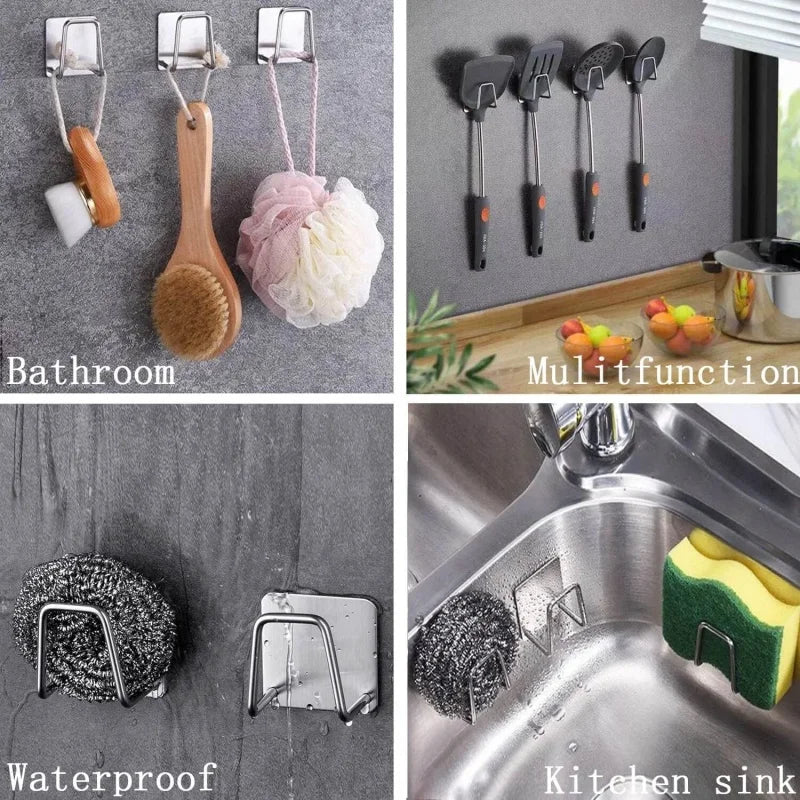 3/1 PCS Stainless Steel Sink Sponge Holder Self-Adhesive Kitchen Organizer