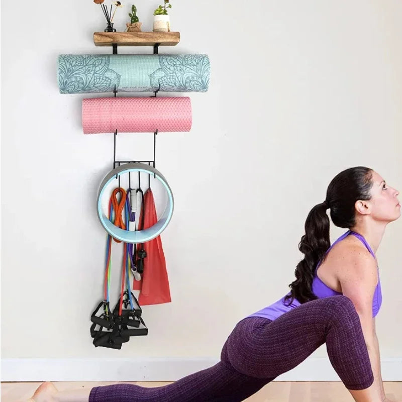 1Set Yoga Mat Holder Accessories Wall Mount Organizer Storage Decor Foam Roller and Towel Storage Rack