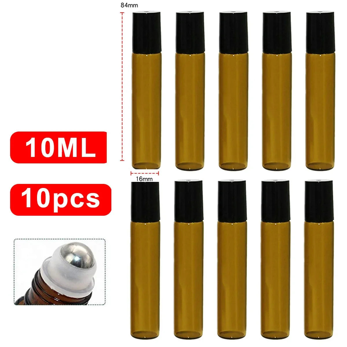 10PCS Amber Glass Roll On Bottles for Essential Oils